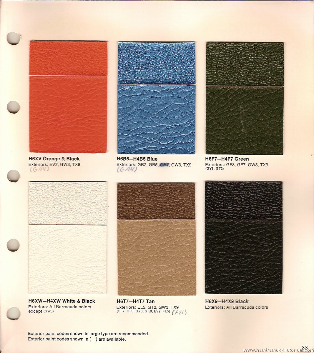 1971 Cuda Color Chart