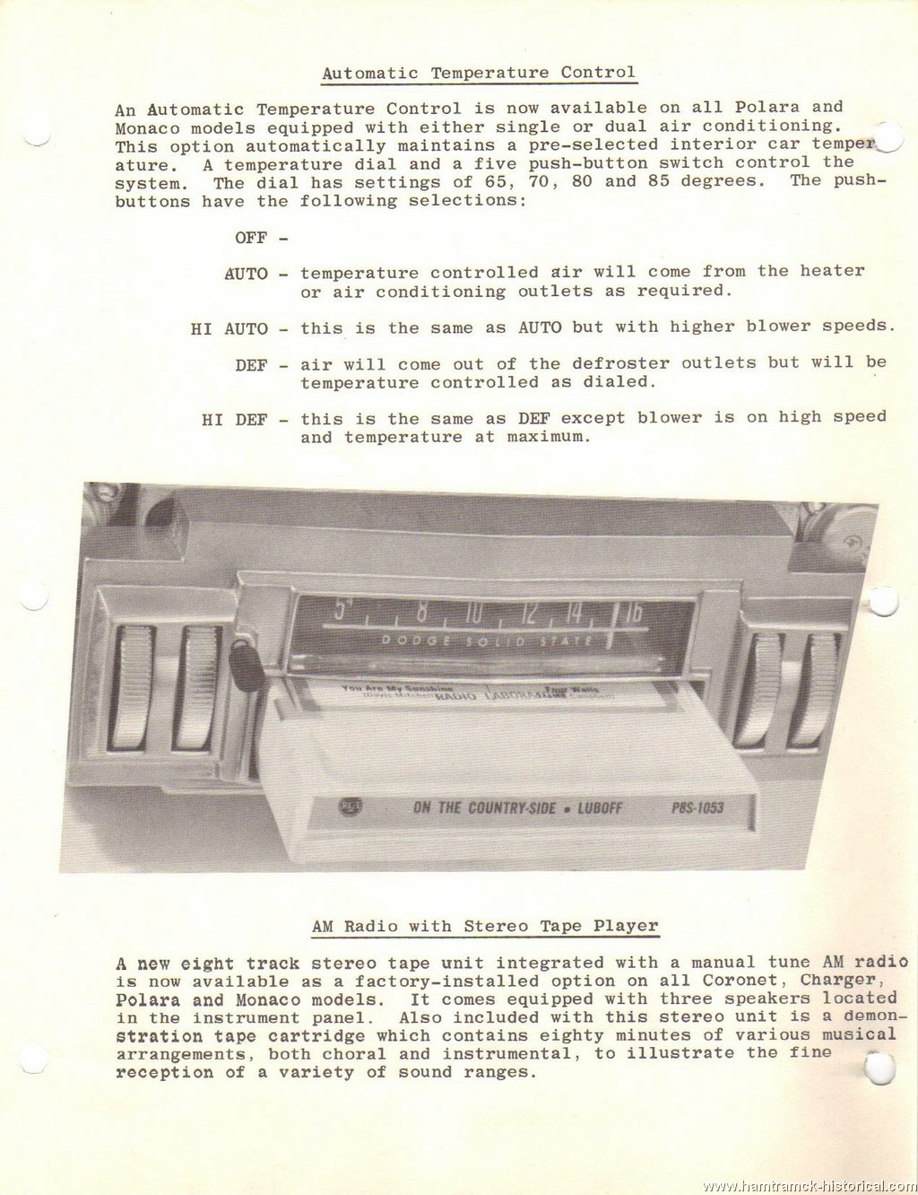 The 1970 Hamtramck Registry - What's New From Dodge - 1968